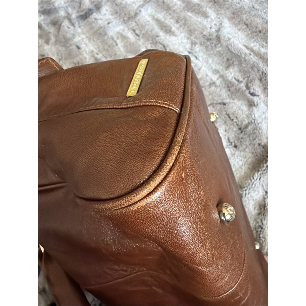 Y2K Lauren Merkin Brown Leather Satchel Duffel Top Handle Shoulder Bag Purse - Picture 12 of 16